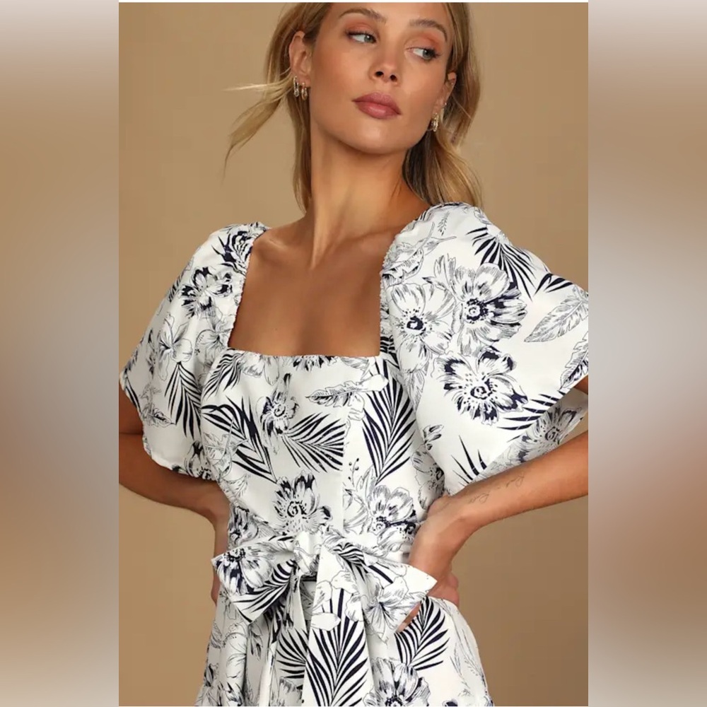 Lulu’s Tropical Sunshine White Floral Print Tiered Midi Dress size xl - Picture 2 of 9